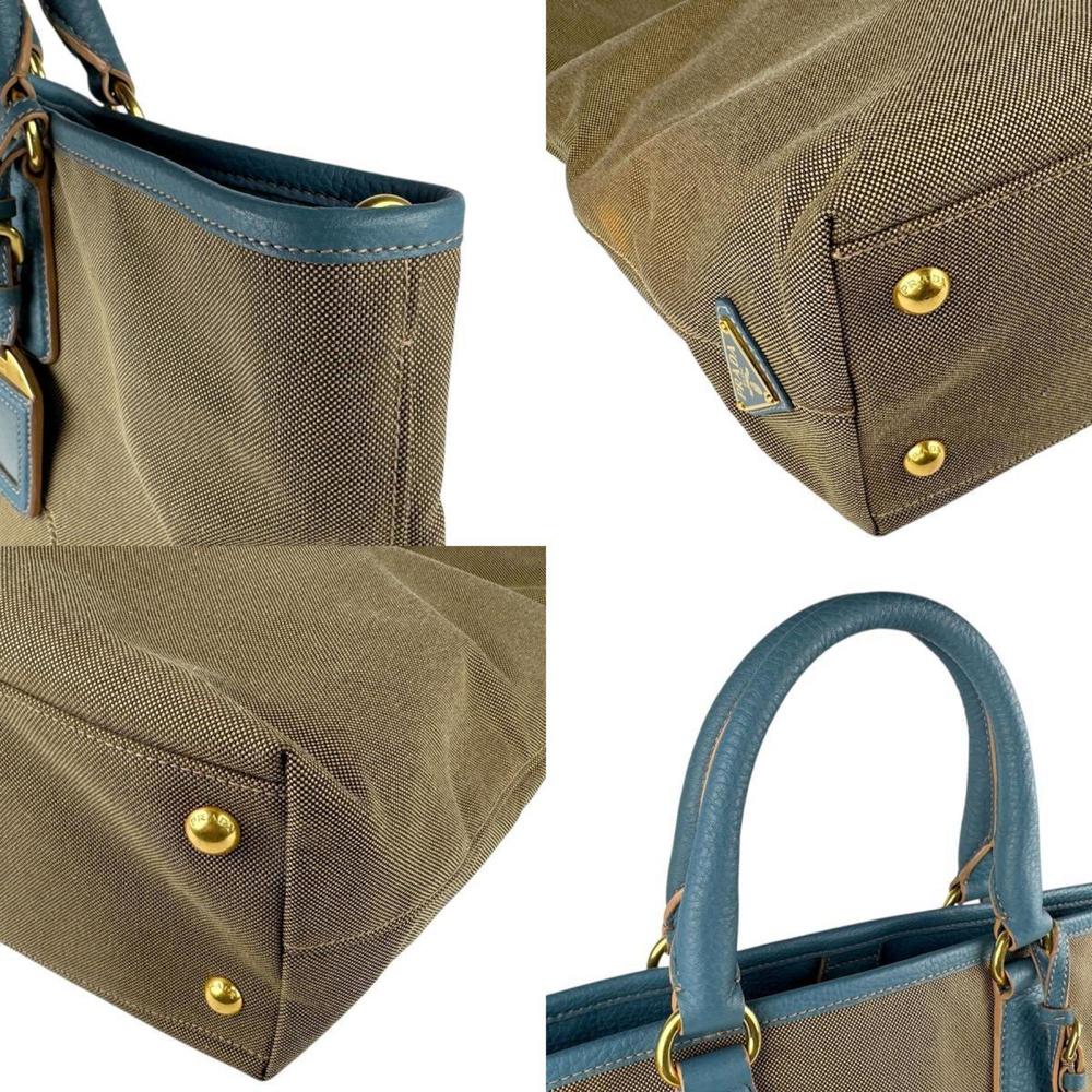 PRADA Shoulder Bag Handbag Canvas Leather Blue Green x Brown Women's BN2354 z... - Picture 3 of 5